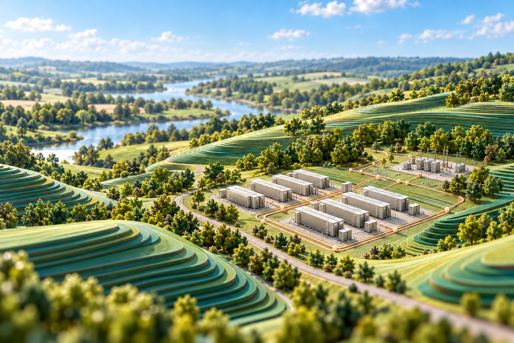 Illustrative architectural model: an intelligent grid, in the Verdant green-and-blue landscape style.