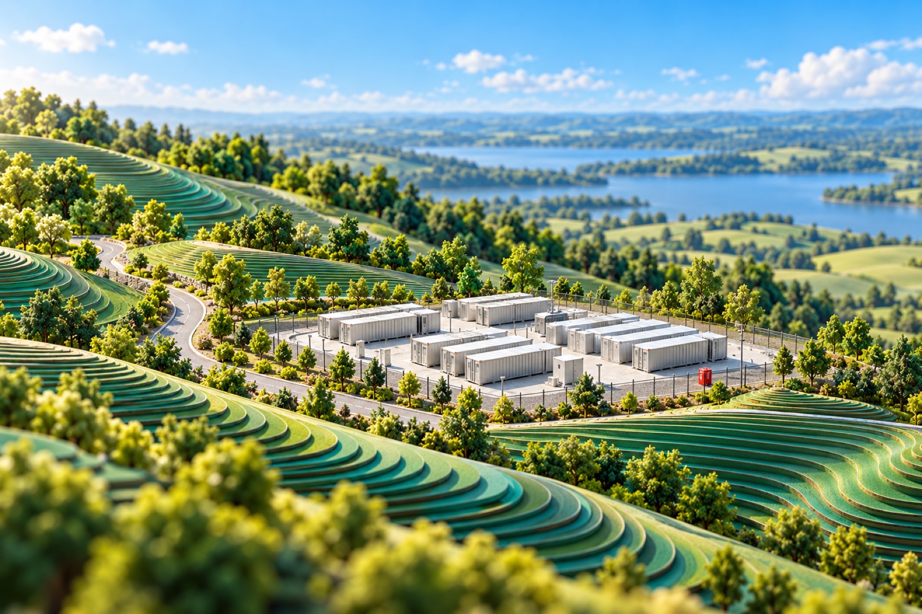 Illustrative architectural model: designed with care, in the Verdant green-and-blue landscape style.